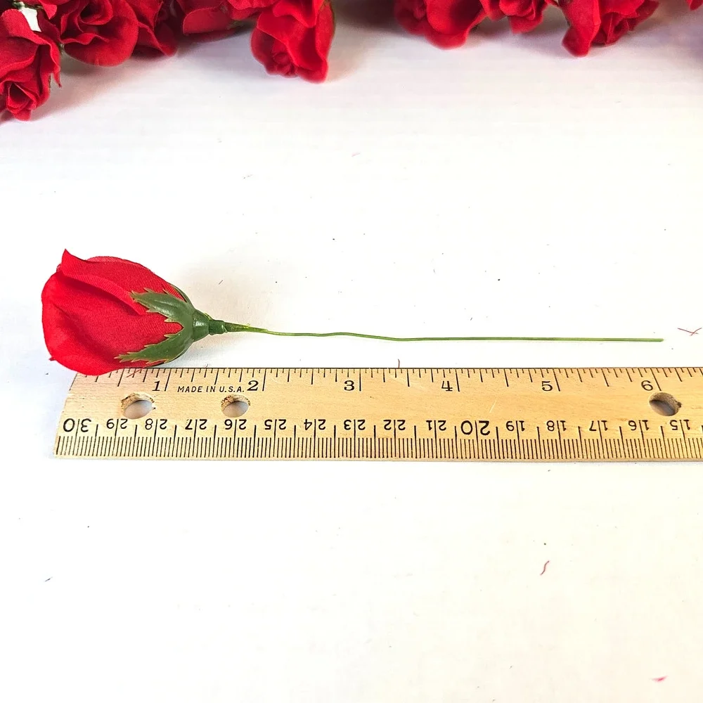 Red Artificial Silk Rose Picks Wired Stems Wedding Craft 1